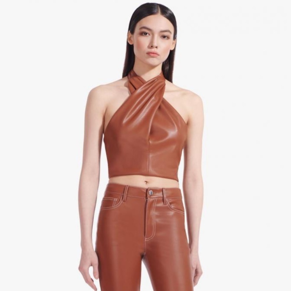 Staud Faux Leather Halter top